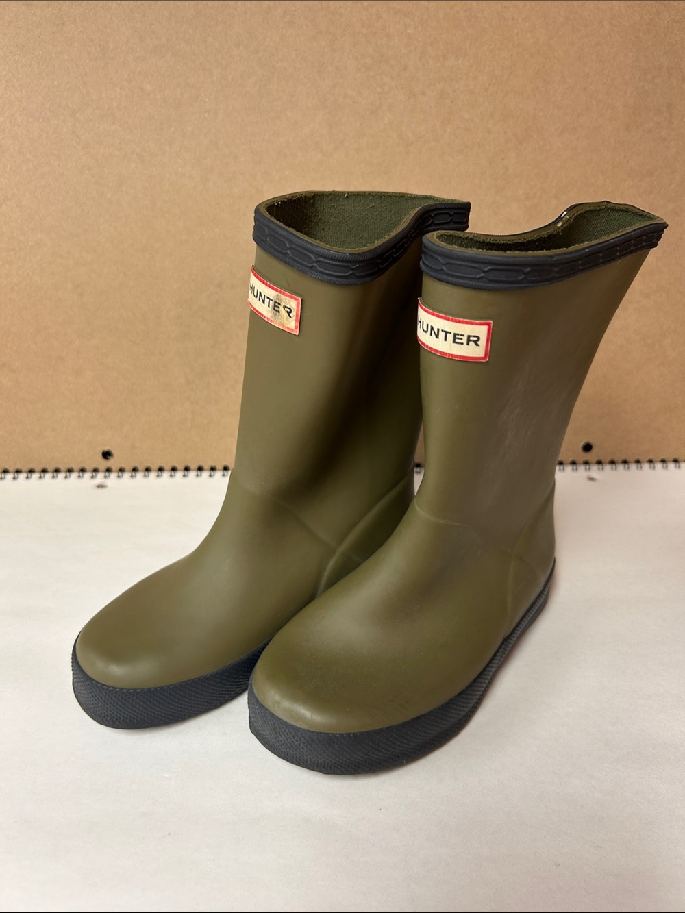 Hunter Kids Olive Green Rubber Rain Boots with Black Soles